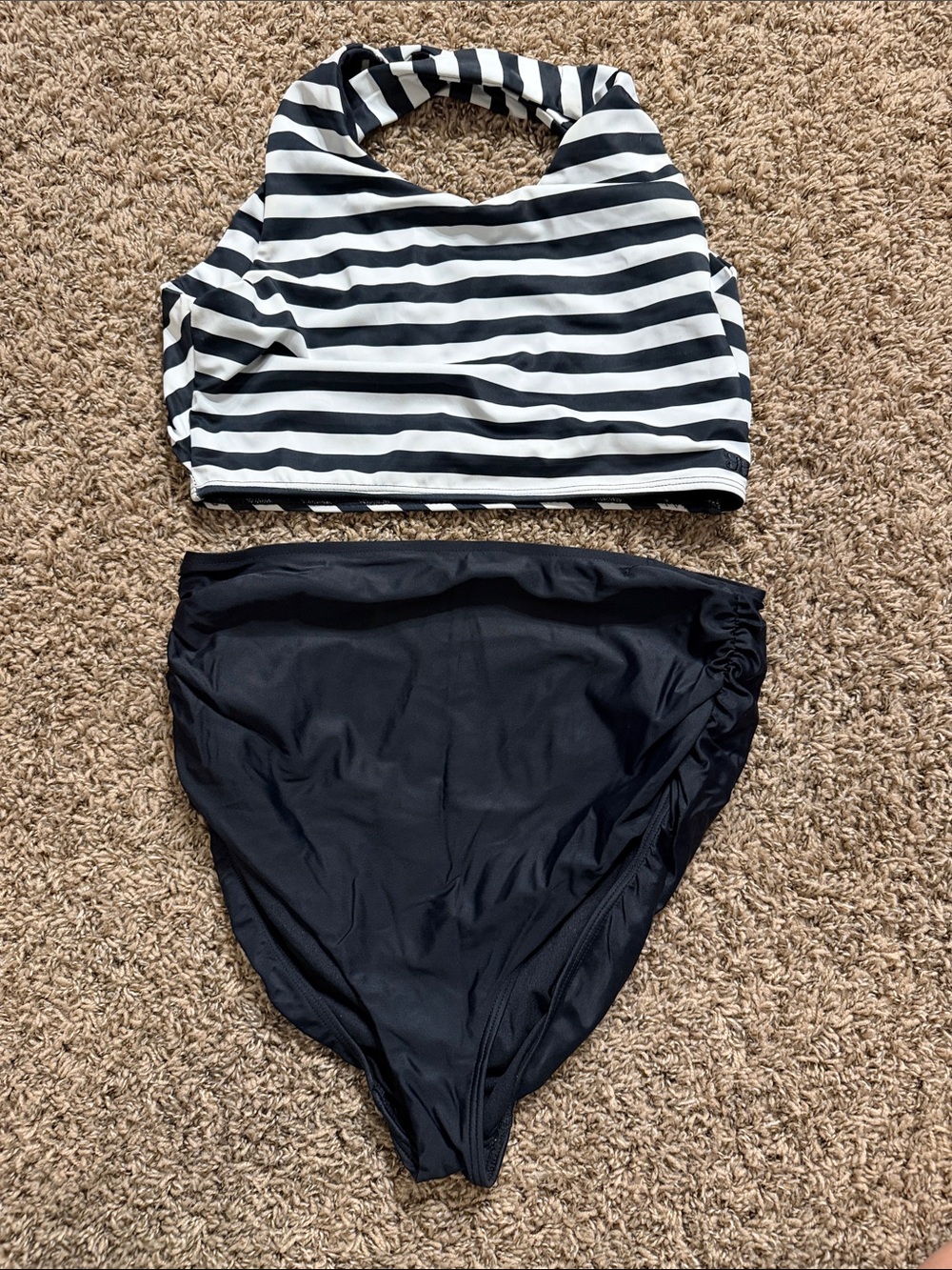 Albion Black & White Striped High-Neck Bikini